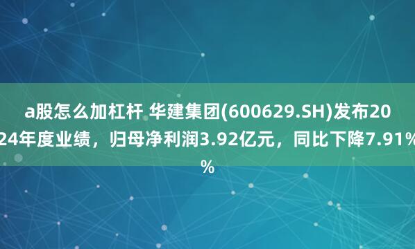 a股怎么加杠杆 华建集团(600629.SH)发布2024年度业绩，归母净利润3.92亿元，同比下降7.91%